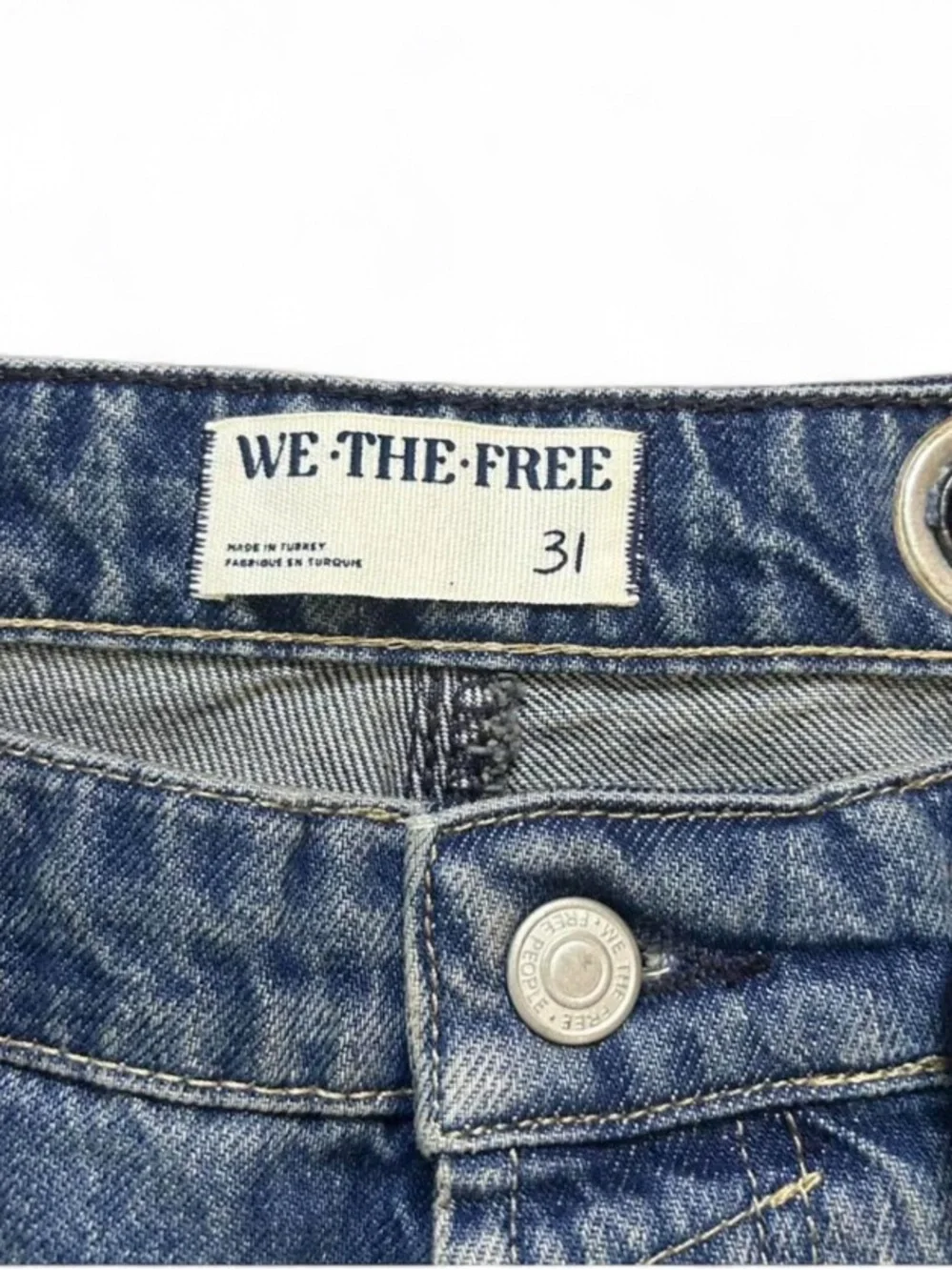 We The Free Blue Paint-Splatter Wide-Leg Barrel Jeans in Timeless Blue - Picture 9 of 9